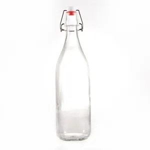 Venta caliente 33oz botella de vidrio transparente vacía 1000ml botellas de cerveza tapa abatible con tapa superior a presión de acero inoxidable para bebidas