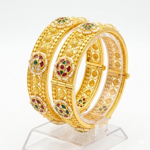 Bracelets en argent 925 plaqué or, style antique, bijoux ethniques traditionnels pour femmes, pour mariage et fête, certifiés par le Hall Mark - Product Image 6