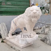 Estatua de jardín de tigre tallada a mano, piedra de mármol blanco y beige, tamaño real, para exteriores