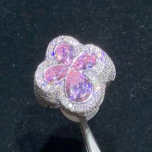豪華なウェディングジュエリー925スターリングシルバーピンクウォータードロップVVSモアッサナイトダイヤモンド「ラッキークローバー」「アイスクロス」リングカップル用 - Product Image 5