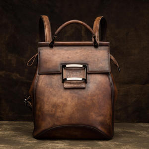 Bolso de Hombro Retro Andong de Cuero Vacuno Genuino, Mochila de Color Sólido Hecha a Mano, Mochila de Gran Capacidad para Mujer, Bolsos de Viaje - Product Image 6