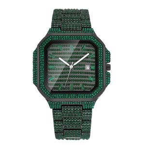 Montre entièrement sertie de diamants avec bracelet en diamants, design carré classique et tendance, montre-bracelet audacieuse et branchée - Product Image 6