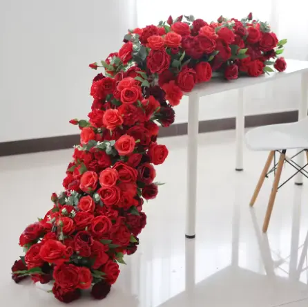 Wedding Red Floral Panel Centerpiece Sofa Flower Runner Centerpiece For Event Wedding Decoration