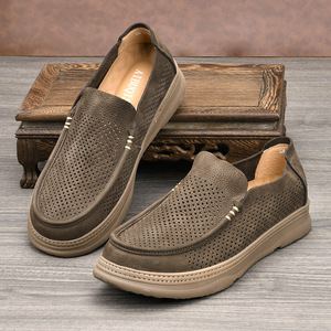 Chaussures bateau en cuir véritable pour l'été, bout rond, semelle respirante en EVA, chaussures décontractées pour hommes - Product Image 2