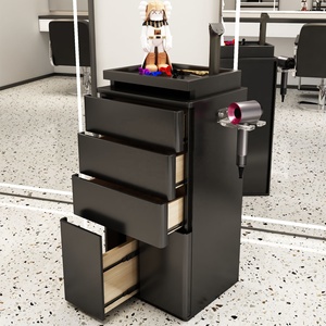 Black Salon <b>Trolley</b> Hair Studio Vanity Stand with Drawers Cabinet and Blow Dry Holder for Barber <b>Shop</b> - Product Image 4