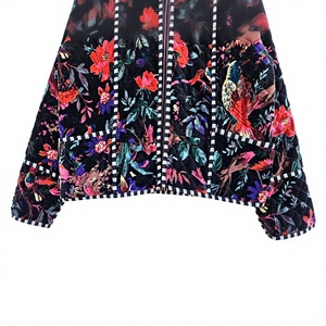 Floral Printed Velvet Quilted Blazer <b>Women</b> Mandarin Collar Full Sleeve Autumn Outerwear gift for her - Product Image 3