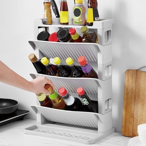 <b>Kitchen</b> Multi-layer Plastic Condiment <b>Caddy</b> Organizer Storage Box with Knife Rack 3 Layer Holder Condiment Storage Shelf - Product Image 5