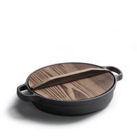 Wajan Besi Cor Modern 22-35cm, Warna Hitam, untuk Pancake, Masakan Dapur, Wok, Penggorengan, Panci, Casserole, Panci Bertutup Dua Pegangan