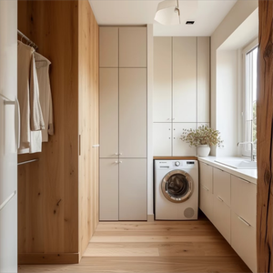 Gabinetes <span class=keywords><strong>de</strong></span> lavandería personalizados <span class=keywords><strong>de</strong></span> diseño <span class=keywords><strong>de</strong></span> lujo moderno <span class=keywords><strong>de</strong></span> madera respetuoso con el medio ambiente con gabinetes <span class=keywords><strong>de</strong></span> almacenamiento y lavabo para <span class=keywords><strong>ropa</strong></span> sucia - Product Image 6