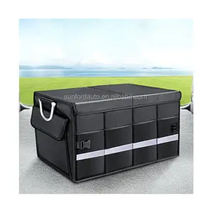 Multipurpose red Car Trunk Storage Organizer with Lid leather Car Storage Box Biin for Shopping Camping Picnic travel