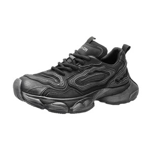 Chaussures Chunky Empire Pipe pour Hommes, Noires, Couleur Unie, Bout Rond, Lacets, Doublure en Maille Rétro, Semelle Extérieure en Caoutchouc, Baskets Tendance Amorties - Product Image 5