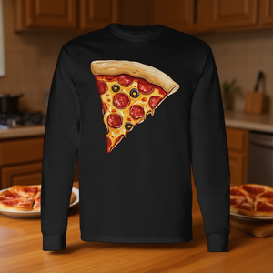 Camiseta de manga larga con diseño minimalista de rebanada de pizza, gráfico de comida, ropa unisex - Product Image 3