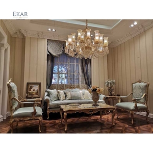 الفاخرة غرفة المعيشة الأثاث الأوروبي نمط طقم أريكة جلد أبيض الخشب العتيقة اليد منحوتة الملكي تصميم الأرائك الأثاث المنزلي - Product Image 4