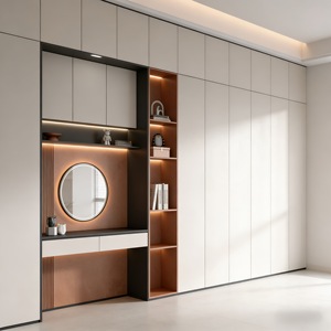 Armario con Puertas Corredizas de Vidrio con Espejo y Cajones, Moderno, Blanco, para Dormitorio - Product Image 2