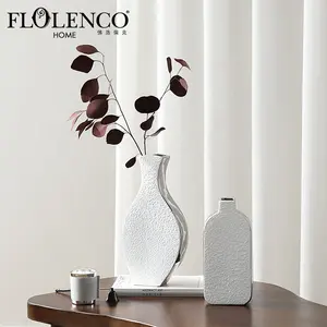 Flolenco Luxury Home Decor Items White Ceramic Vase Nordic Minimalist Interior Table Living room Decorative Flower Vases