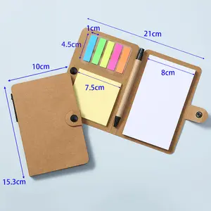 Button style kraft paper combination note book with removable pen advertising N times sticker logo