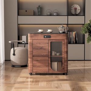 Tea Cart Solid Wood Multifunctional Kung Fu Tea <b>Table</b> Portable Extendable Tea Stand With Storage For Home <b>Balcony</b> Use - Product Image 4