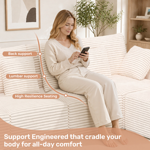 Sofá Seccional Modular en Forma de L con Chaise Longue, Tapizado en Corduroy, Asiento Profundo, Espuma de Alta Densidad para Sala de Estar/Apartamento - Product Image 3