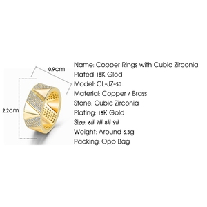 Bijoux de mariage en cuivre plaqué or 18 carats à la mode Bagues pour hommes et femmes avec zircon Plaqué or 18 carats - Product Image 2