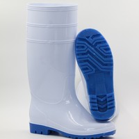 Bottes de pluie en PVC blanc unisexe à semelles épaisses Design agricole personnalisé Usine imperméable antidérapante éclairée