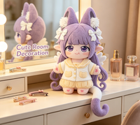 Peluche personnalisée Chat Fille, Mignonne Poupée en Peluche Style Anime Chat Fille Violette pour Cadeaux de Fans, Figurine en Peluche Jouet