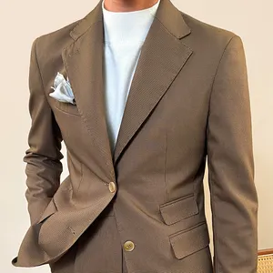 Vintage plaid suit suit for men Fall flat lapel collar business casual formal suit jacket