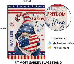 Banderas de Jardín con Diseño de Gnomo de la Libertad Americana, Decoración de Bienvenida para Interiores y Exteriores, Impresión Digital para el Día de la Independencia - Product Image 2