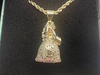 Collier pendentif personnalisé Hip Hop avec sac d'argent, symbole dollar pavé, ton or, bijoux statement pour homme