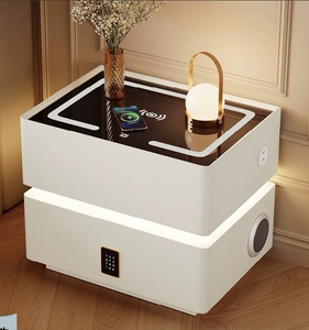 Mesita de Noche Inteligente Moderna con Luz LED, Estante de Almacenamiento, Estación de Carga, Tapa de Vidrio, Ecológica para Dormitorio - Product Image 1