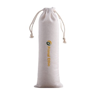Sacs à cordon en toile de coton blanc écologique pour vaisselle en paille de bambou avec impression de logo personnalisé, petits sacs longs en coton et lin - Product Image 4