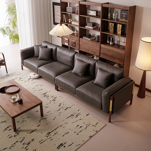 Divano in Legno Massello di Noce Nero a 4 Posti, Stile <span class=keywords><strong>Vintage</strong></span> Minimalista per Soggiorno, Vendita Diretta dalla Fabbrica - Product Image 5