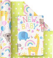 Papier d'emballage réversible pour baby shower Animaux & Nouveau design pour bébé pour baby shower neutre, garçons filles enfants anniversaire