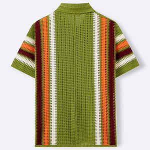 <span class=keywords><strong>Camiseta</strong></span> de Verano de Punto, Simple, <span class=keywords><strong>Calada</strong></span>, Transpirable, con Rayas, Abertura en la Espalda - Product Image 2