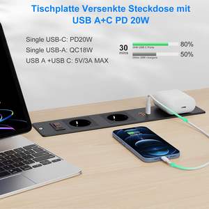 Enchufe de escritorio industrial empotrado de fábrica con cargador inalámbrico integrado, regleta de 2 tomas con interruptor, oculto para muebles - Product Image 3