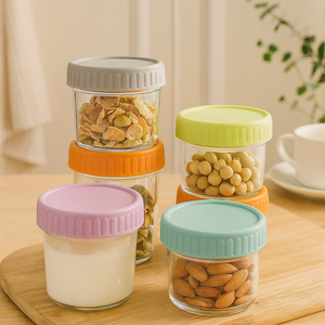 Bocaux de conservation alimentaire en <span class=keywords><strong>verre</strong></span> de style moderne, compatibles micro-ondes, lave-vaisselle et congélateur, avec couvercle en plastique, 120 ml, carton durable, boîtes de cuisine - Product Image 2