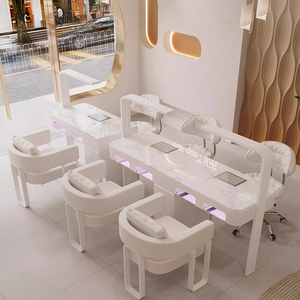 Mobilier Moderne <span class=keywords><strong>pour</strong></span> Salon de Manucure : Ensemble <span class=keywords><strong>Table</strong></span> et Chaise de Manucure Individuel Luxe, <span class=keywords><strong>Table</strong></span> à Ongles Blanche avec Aspirateur de Poussière et Lampe UV - Product Image 5