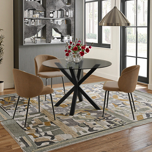 <span class=keywords><strong>Table</strong></span> à manger en verre <span class=keywords><strong>ARGO</strong></span> de style nordique moderne et luxueux, ronde ou rectangulaire, avec base noire pour cuisine, salon, hôtel, appartement, café - Product Image 6