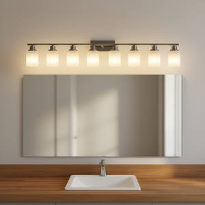 Modern 8-Light Vanity Wall Sconce Brushed Nickel Frosted Glass <b>Bathroom</b> Lighting 52 Inch No <b>Bulbs</b> - Product Image 2