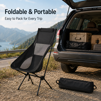 Chaise pliante respirante et légère à dossier haut avec dossier pour le camping en plein air, la randonnée, le pique-nique, les dîners, la plage et la pêche