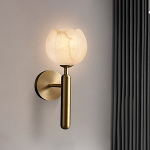 Lámpara de pared de mármol de estilo chino moderno, E27 LED, diseño de capullo de flor de cobre y mármol natural para sala de estar, dormitorio, pasillo - Product Image 4