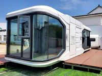 Capsule spatiale de luxe pour le camping, maison mobile en verre, maison préfabriquée moderne, maison mobile touristique, maison conteneur
