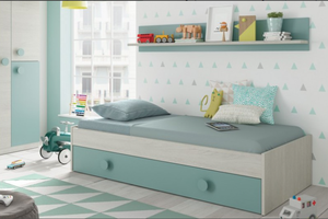 Miroytengo Paquete Completo de Estilo Moderno para Jóvenes Muebles de Dormitorio Alpes Verdes y Blancos con Base de Cama para <span class=keywords><strong>Habitación</strong></span> Infantil - Product Image 2