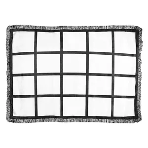 Wholesale Black White Grid Pure American Style Polyester Rectangular Plush Baby Sublimation Blanket