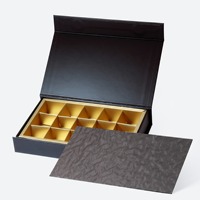 Boîte cadeau magnétique noire personnalisée avec plateau séparateur doré, emballage pour chocolats et bonbons, multi-compartiments, logo, vente en gros
