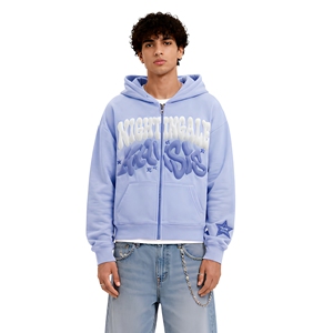 <b>Pink</b> French Terry Zip Up <b>Hoodie</b> 3D Puff Print Men Custom Logo Pullover Sweatshirt Streetwear - Product Image 5