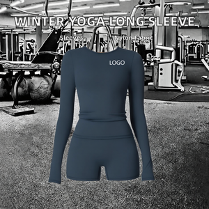 Camiseta de Yoga de Manga Larga con Forro Polar para Invierno, para Mujer, de Nailon, de Alta Intensidad, para Fitness, Pilates, Running, Deportes, Unisex, 2 en 1, Ajustada - Product Image 2