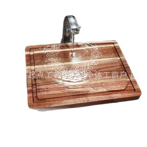 Planche à découper en bois d'acacia 41 cm rectangulaire anti-odeur antibactérienne facile à nettoyer pour la cuisine - Product Image 1