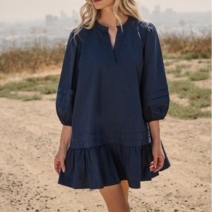 OEM Women Vintage Style V-Neck Floral 100% Cotton Woven ODM Casual Loose Summer <b>Mini</b> Dress - Product Image 1