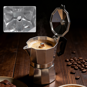 Caffettiera Moka da <span class=keywords><strong>3</strong></span> o 6 Tazze in Alluminio per Espresso da Fornello, Mini Moka Italiana con Manico in Nylon - Product Image 2