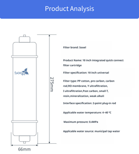 Filtre à connexion rapide Sooel de 10 pouces, <span class=keywords><strong>coton</strong></span> PP, charbon actif, design à <span class=keywords><strong>tige</strong></span> avant/arrière, usage domestique (garantie 1 an) - Product Image 4